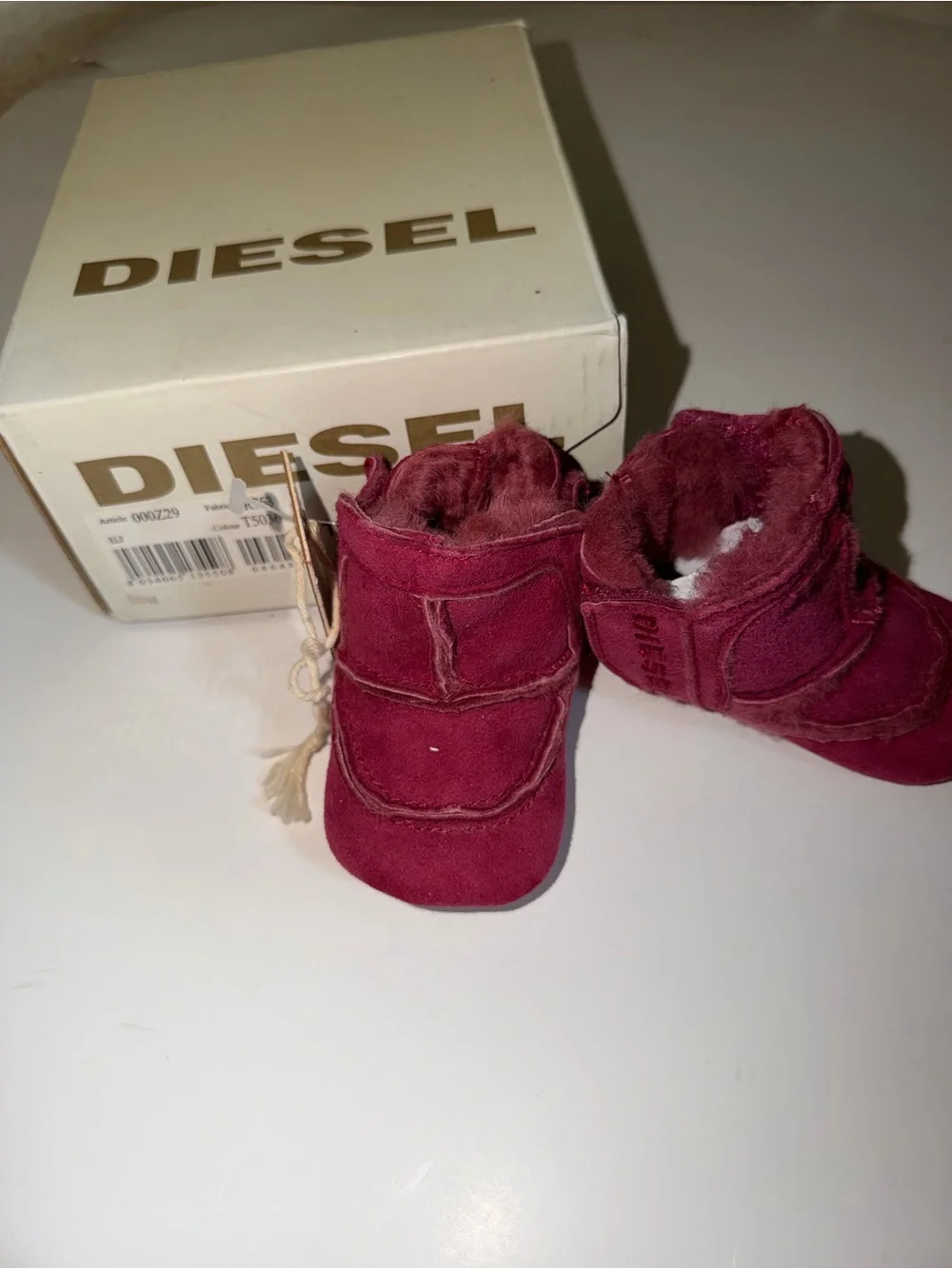 NWT DIESEL Baby Shearling Boots Size NB / 0-6M Fuchsia Suede Fur Booties